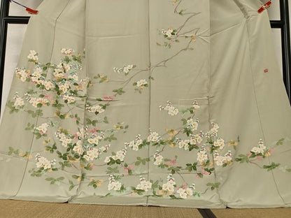 平和屋着物●本加賀友禅作家　鶴見保次　訪問着　枝花文　浜ちりめん　上代110万円　仮絵羽　正絹　逸品　未使用　AAAY0157zg
