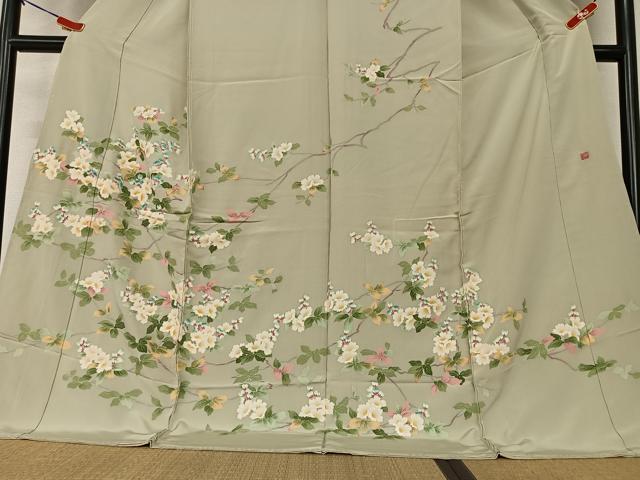 平和屋着物●本加賀友禅作家　鶴見保次　訪問着　枝花文　浜ちりめん　上代110万円　仮絵羽　正絹　逸品　未使用　AAAY0157zg