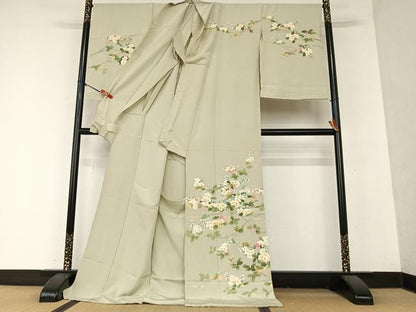 平和屋着物●本加賀友禅作家　鶴見保次　訪問着　枝花文　浜ちりめん　上代110万円　仮絵羽　正絹　逸品　未使用　AAAY0157zg