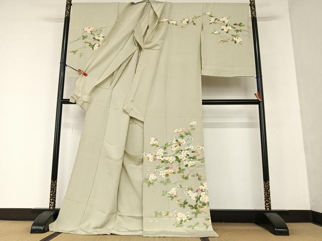平和屋着物●本加賀友禅作家　鶴見保次　訪問着　枝花文　浜ちりめん　上代110万円　仮絵羽　正絹　逸品　未使用　AAAY0157zg