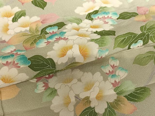 平和屋着物●本加賀友禅作家　鶴見保次　訪問着　枝花文　浜ちりめん　上代110万円　仮絵羽　正絹　逸品　未使用　AAAY0157zg