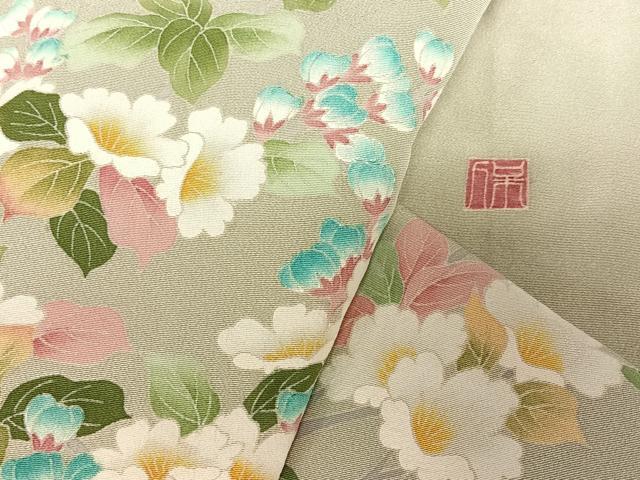 平和屋着物●本加賀友禅作家　鶴見保次　訪問着　枝花文　浜ちりめん　上代110万円　仮絵羽　正絹　逸品　未使用　AAAY0157zg