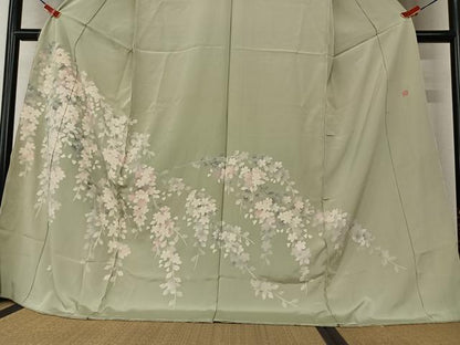 平和屋着物●本加賀友禅作家　鶴見保次　訪問着　枝垂れ桜　暈し染め　仮絵羽　正絹　逸品　未使用　AAAY0162zg