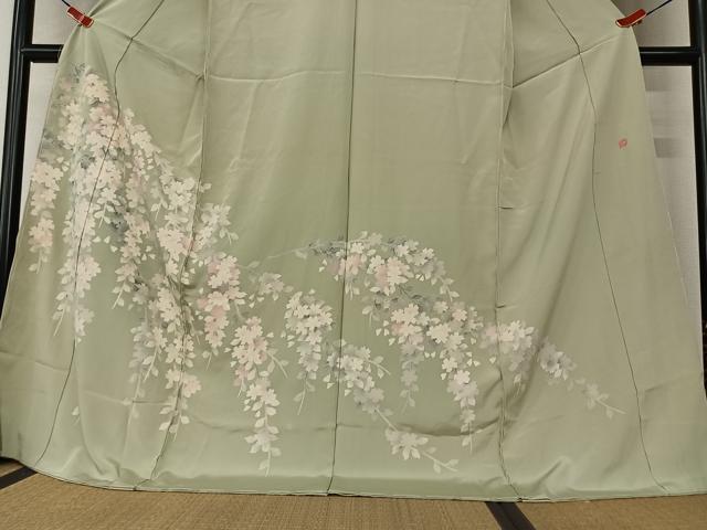 平和屋着物●本加賀友禅作家　鶴見保次　訪問着　枝垂れ桜　暈し染め　仮絵羽　正絹　逸品　未使用　AAAY0162zg