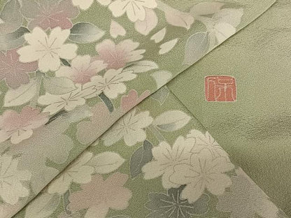 平和屋着物●本加賀友禅作家　鶴見保次　訪問着　枝垂れ桜　暈し染め　仮絵羽　正絹　逸品　未使用　AAAY0162zg
