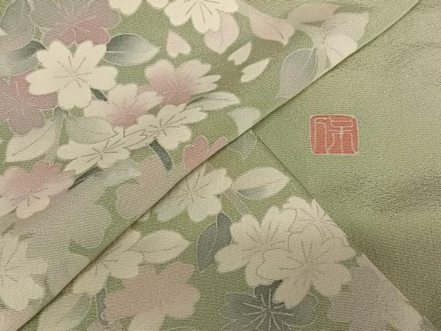 平和屋着物●本加賀友禅作家　鶴見保次　訪問着　枝垂れ桜　暈し染め　仮絵羽　正絹　逸品　未使用　AAAY0162zg
