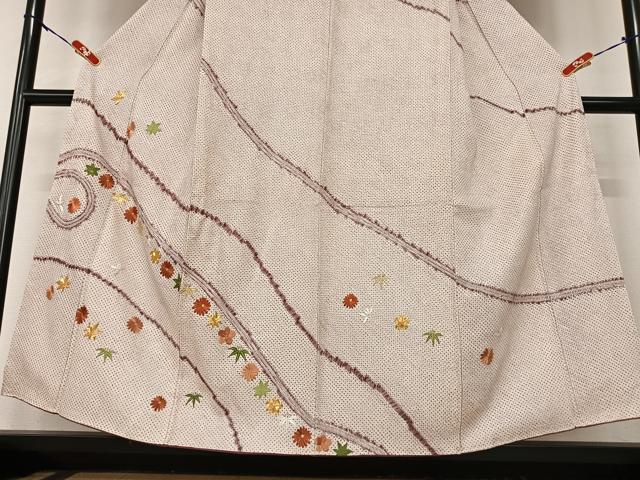 平和屋着物●訪問着　駒刺繍　絞り　草花文　正絹　逸品　AAAY0166zg