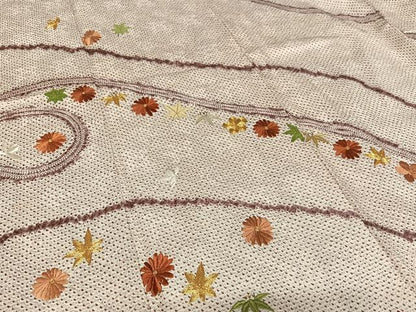 平和屋着物●訪問着　駒刺繍　絞り　草花文　正絹　逸品　AAAY0166zg