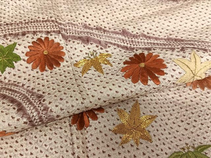 平和屋着物●訪問着　駒刺繍　絞り　草花文　正絹　逸品　AAAY0166zg