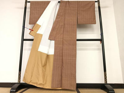 平和屋着物●上質な紬　縞　正絹　逸品　AAAY0195zg