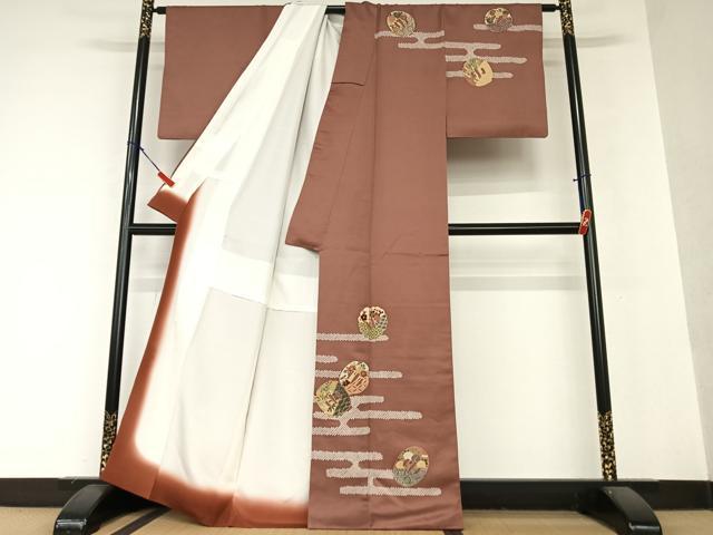平和屋着物●訪問着　刺繍　草花文　金彩　正絹　逸品　AAAY0200zg