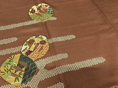 平和屋着物●訪問着　刺繍　草花文　金彩　正絹　逸品　AAAY0200zg