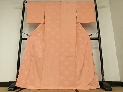 平和屋着物●上質な色無地 舞花地紋 曙色 正絹 逸品 未使用 AAAY0203zg