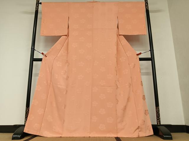 平和屋着物●上質な色無地 舞花地紋 曙色 正絹 逸品 未使用 AAAY0203zg