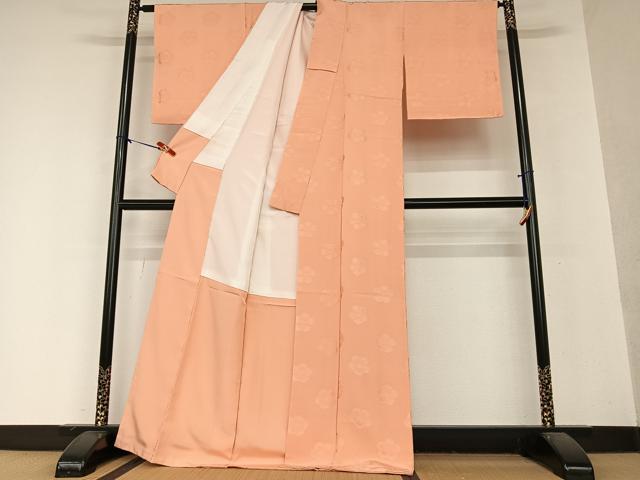 平和屋着物●上質な色無地 舞花地紋 曙色 正絹 逸品 未使用 AAAY0203zg