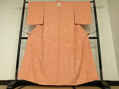 平和屋着物●上質な色無地 エ霞花地紋 曙色 正絹 逸品 未使用 AAAY0214zg