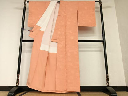 平和屋着物●上質な色無地 エ霞花地紋 曙色 正絹 逸品 未使用 AAAY0214zg