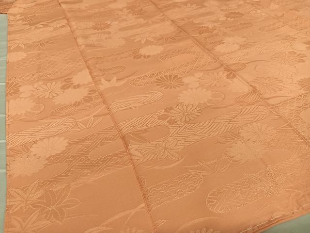 平和屋着物●上質な色無地 エ霞花地紋 曙色 正絹 逸品 未使用 AAAY0214zg
