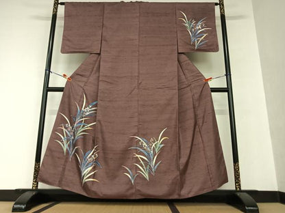 平和屋着物●訪問着　紬地　草花文　正絹　逸品　AAAY0215zg