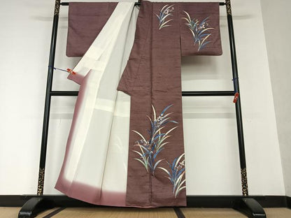 平和屋着物●訪問着　紬地　草花文　正絹　逸品　AAAY0215zg