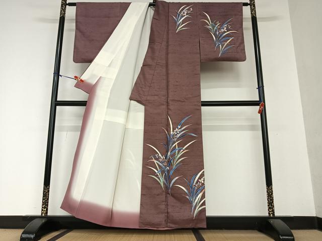 平和屋着物●訪問着　紬地　草花文　正絹　逸品　AAAY0215zg