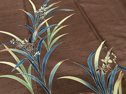 平和屋着物●訪問着　紬地　草花文　正絹　逸品　AAAY0215zg