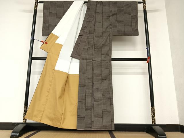 平和屋着物●本場大島紬　泥染　カタス7マルキ　変わり縞　正絹　逸品　AAAY0219zg