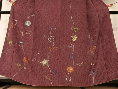 平和屋着物●訪問着 手刺繍 草花文 正絹 逸品 AAAY0224zg
