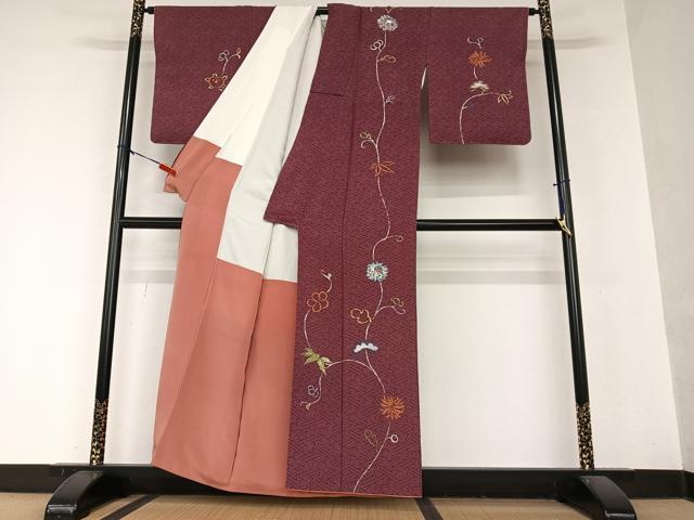 平和屋着物●訪問着 手刺繍 草花文 正絹 逸品 AAAY0224zg