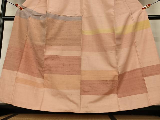 平和屋着物●紬　訪問着　横段違い文　正絹　逸品　AAAY0230zg