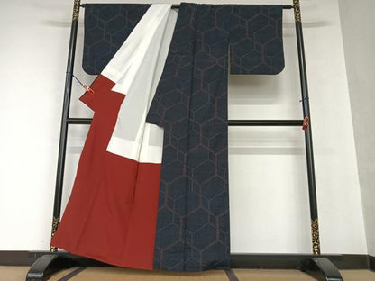 平和屋着物●上質な紬 亀甲文 正絹 逸品 AAAY0236zg