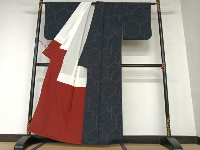 平和屋着物●上質な紬 亀甲文 正絹 逸品 AAAY0236zg
