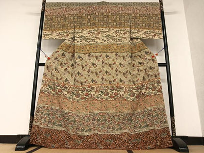 平和屋着物●訪問着　型染め　松竹梅花鳥文　正絹　逸品　未使用　AAAY0242zg