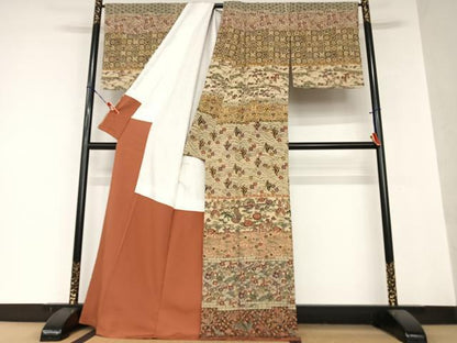 平和屋着物●訪問着　型染め　松竹梅花鳥文　正絹　逸品　未使用　AAAY0242zg