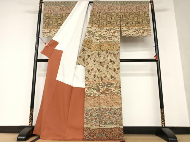 平和屋着物●訪問着　型染め　松竹梅花鳥文　正絹　逸品　未使用　AAAY0242zg