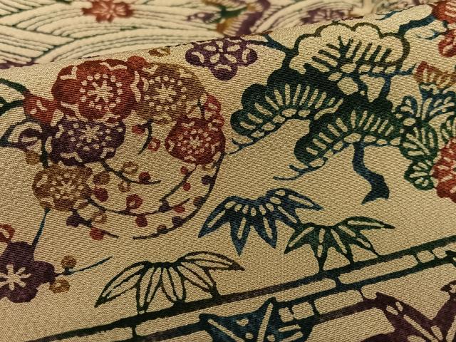 平和屋着物●訪問着　型染め　松竹梅花鳥文　正絹　逸品　未使用　AAAY0242zg