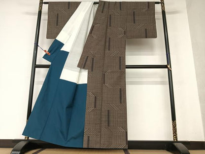 平和屋着物●本場大島紬 泥染め 一元絣 変わり縞 正絹 逸品 AAAY0251zg