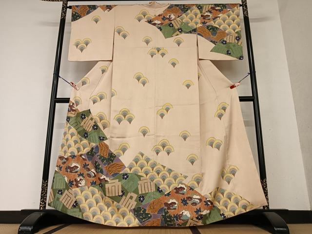 平和屋着物●訪問着 舞扇花青海波 源氏香 金彩 正絹 逸品 AAAY0257zg