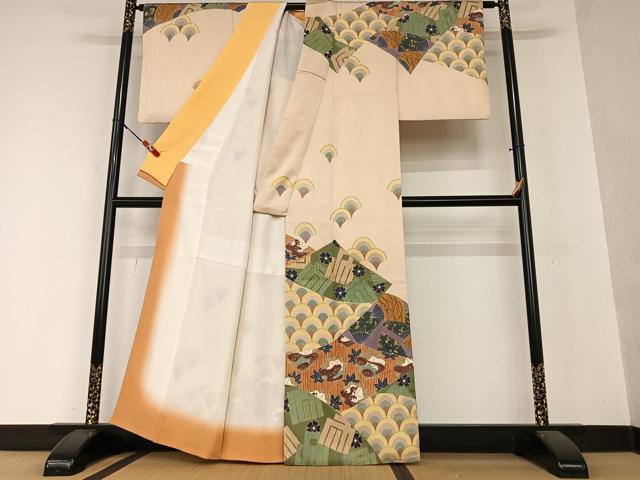 平和屋着物●訪問着 舞扇花青海波 源氏香 金彩 正絹 逸品 AAAY0257zg