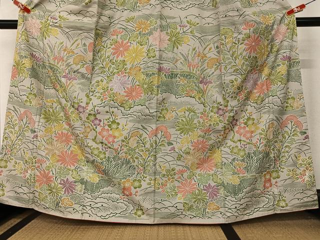 平和屋着物●訪問着 お召地 草花文 正絹 逸品 AAAY0261zg