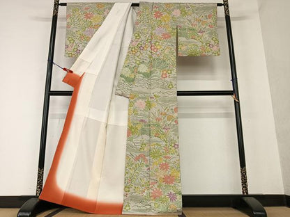 平和屋着物●訪問着 お召地 草花文 正絹 逸品 AAAY0261zg