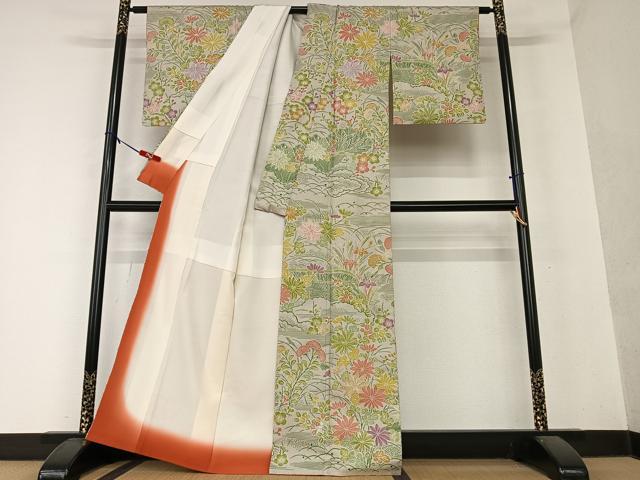 平和屋着物●訪問着 お召地 草花文 正絹 逸品 AAAY0261zg