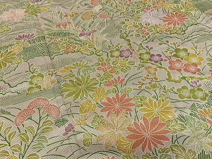 平和屋着物●訪問着 お召地 草花文 正絹 逸品 AAAY0261zg