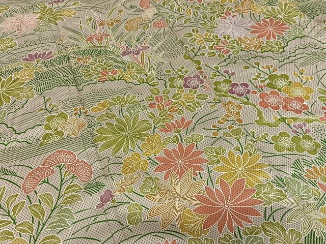 平和屋着物●訪問着 お召地 草花文 正絹 逸品 AAAY0261zg