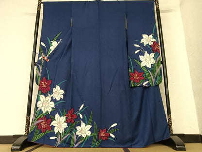 平和屋着物●豪華振袖 刺繍 百合 ユリ 金彩 正絹 逸品 AAAY0264zg
