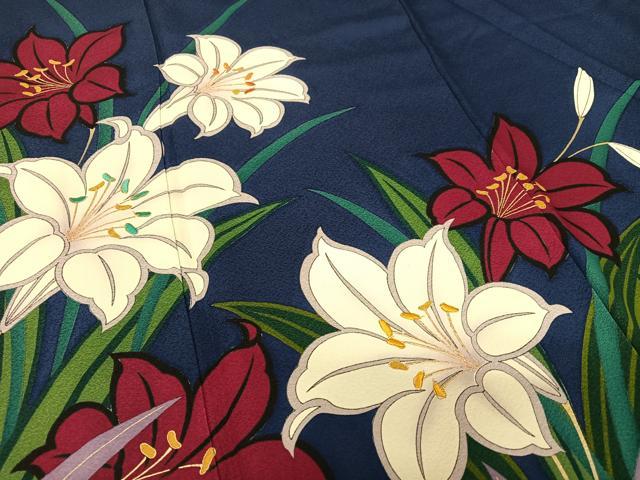 平和屋着物●豪華振袖 刺繍 百合 ユリ 金彩 正絹 逸品 AAAY0264zg