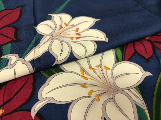 平和屋着物●豪華振袖 刺繍 百合 ユリ 金彩 正絹 逸品 AAAY0264zg