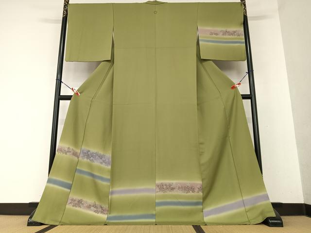 平和屋着物●訪問着 手描き 横段草花文 暈し染め さが美扱い ロング丈 正絹 逸品 AAAY0275zg