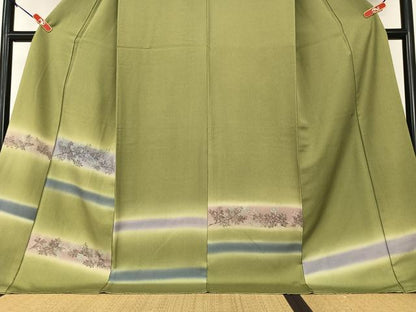 平和屋着物●訪問着 手描き 横段草花文 暈し染め さが美扱い ロング丈 正絹 逸品 AAAY0275zg