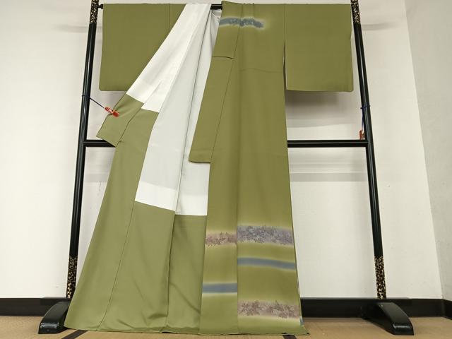 平和屋着物●訪問着 手描き 横段草花文 暈し染め さが美扱い ロング丈 正絹 逸品 AAAY0275zg